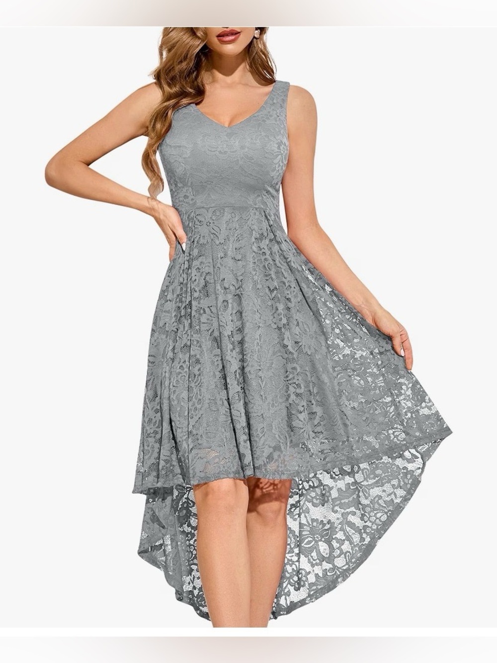 Grey Lace hi-low/ mullet dress